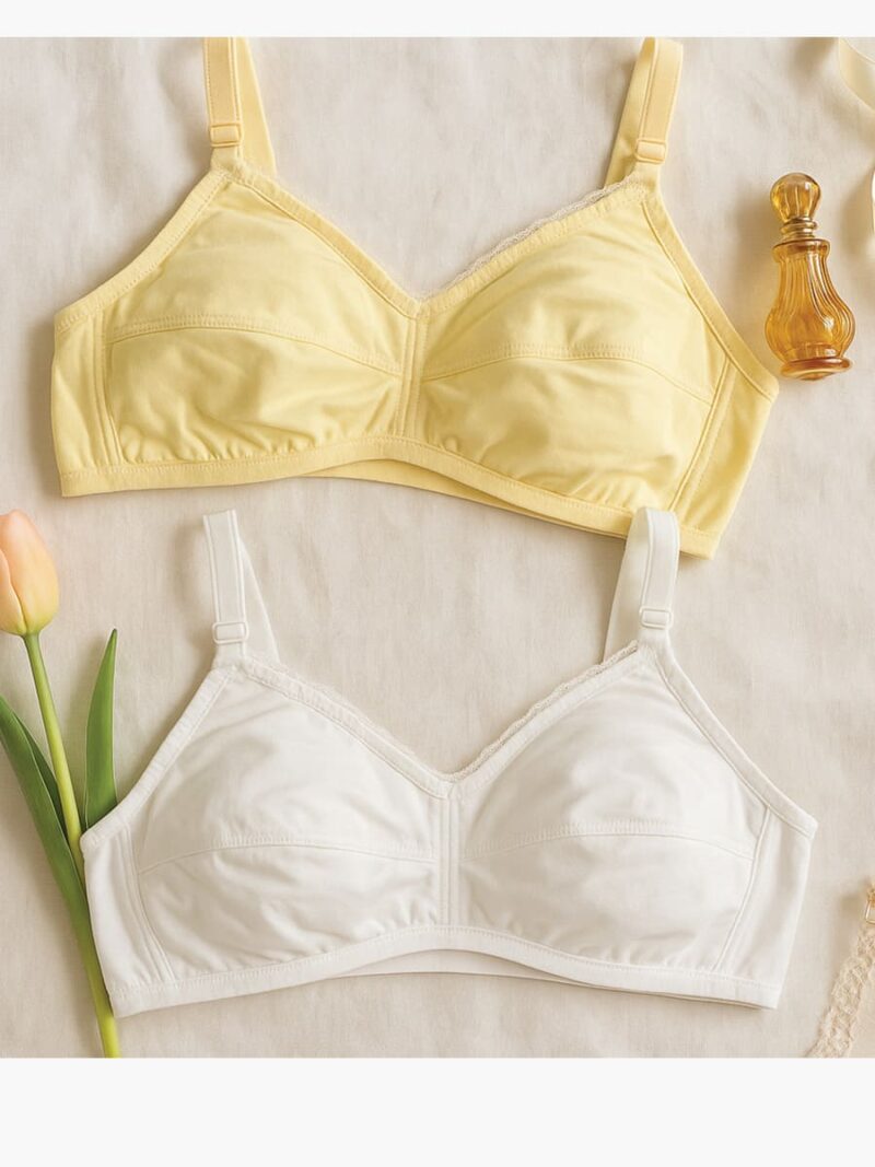Women's Cotton Non-Padded Bra 2Pc Pack - Cream & White