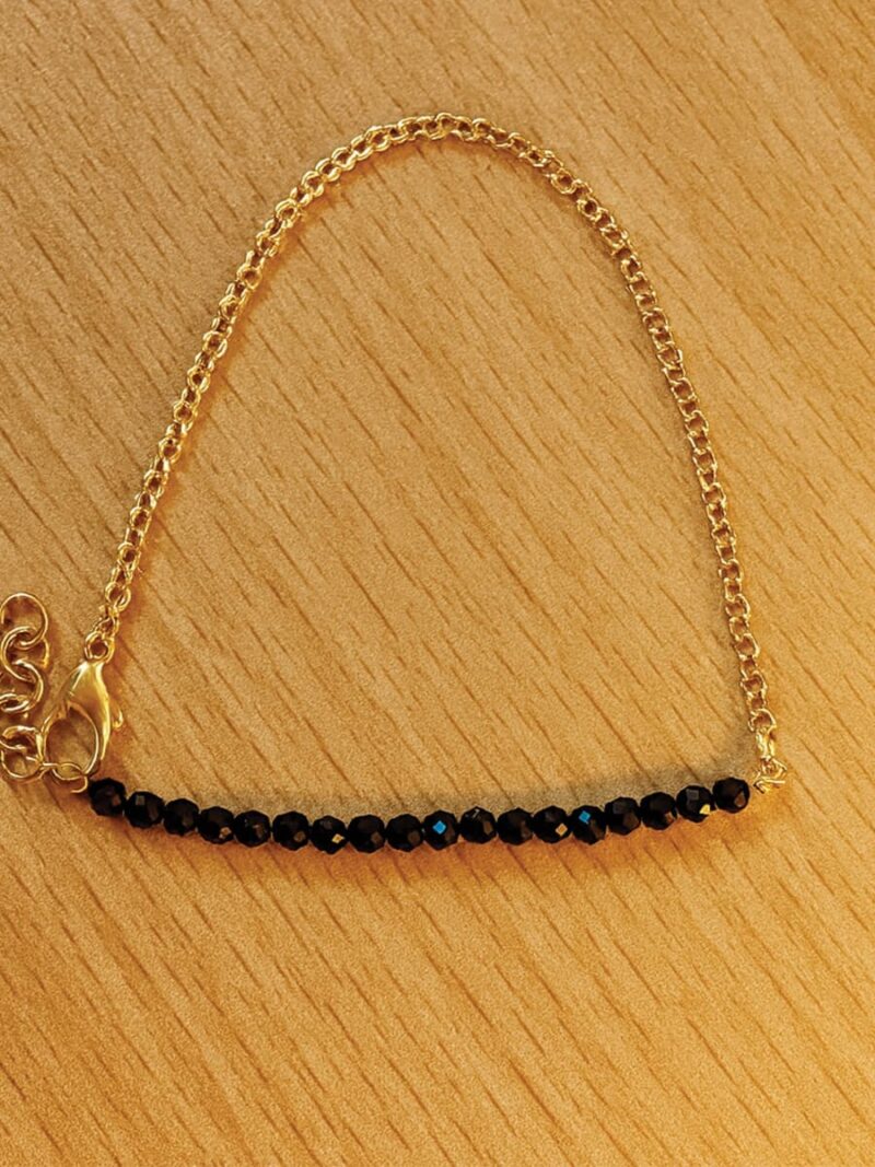Women's Gold Chain Crystal Bead Bracelet - Black