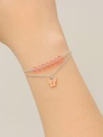 Women's Silver Double Layered Peach Bead Bracelet