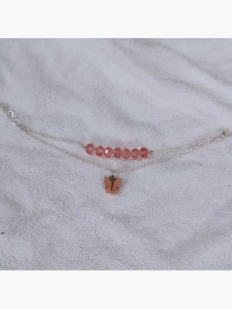 Women's Silver Double Layered Peach Bead Bracelet