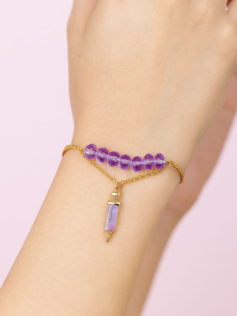 Women's Gold Double Layered Bead Bracelet - Purple