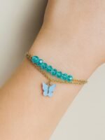 Women's Gold Double Layered Bead Bracelet - Sky Blue