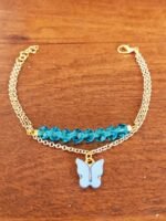 Women's Gold Double Layered Bead Bracelet - Sky Blue