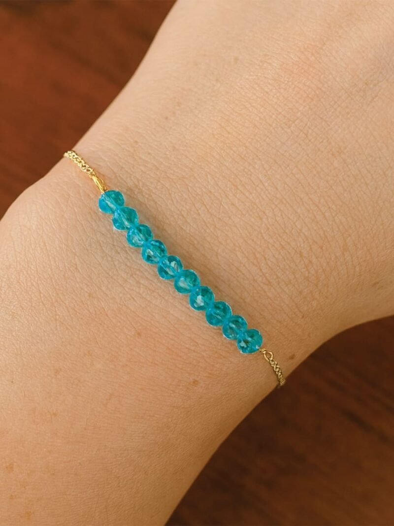 WJ-WP-BR04-SB-02 Women's Gold Chain Crystal Bead Bracelet - Sky Blue