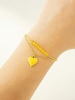 Women's Gold Double Layered Bead Bracelet - Yellow