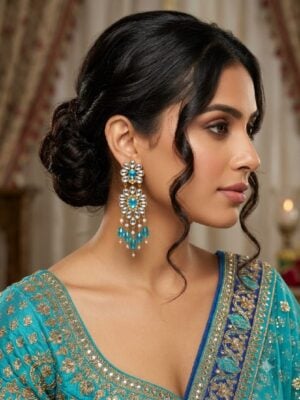 Women's Gold Kundan Sky Blue Drop Earrings