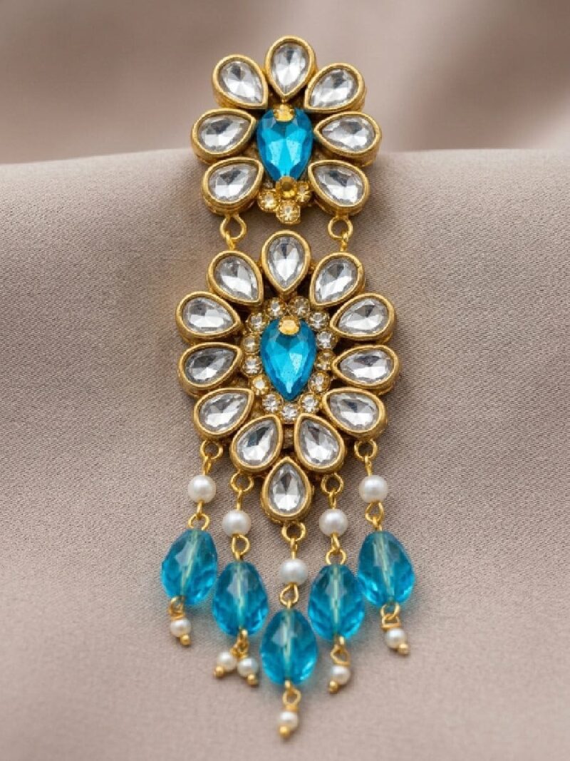 Women's Gold Kundan Sky Blue Drop Earrings