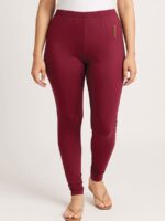 WLG-SYLO-02-MR-XXL-03 (2) Women's Cotton Ankle-Length Leggings - Maroon
