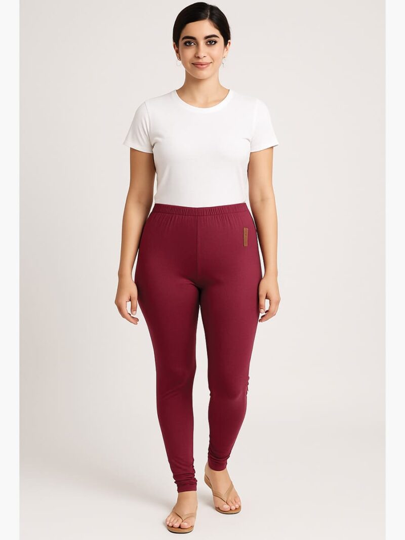 Women's Cotton Ankle-Length Leggings - Maroon