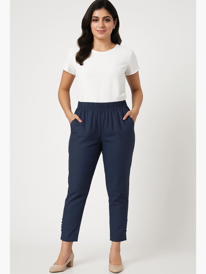 Women's Cotton Slim Fit Pant – Navy Blue