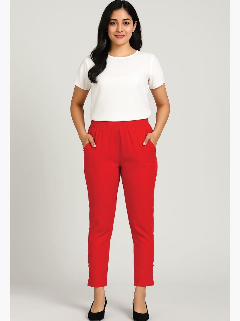 Women's Cotton Slim Fit Pant – Red