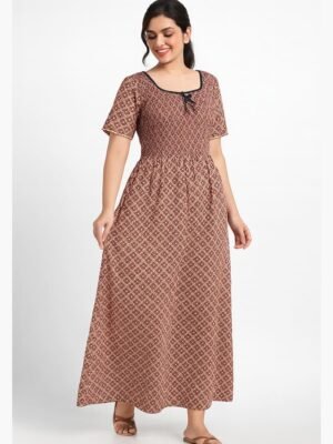 Women’s Cotton Printed Nighty – Brown