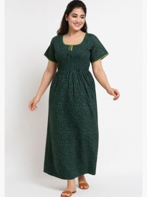 Women’s Cotton Printed Nighty – Green