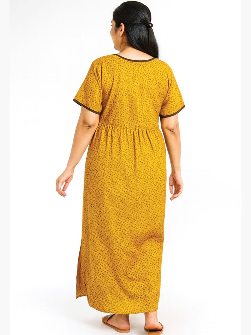 Women’s Cotton Printed Nighty – Mustard Yellow