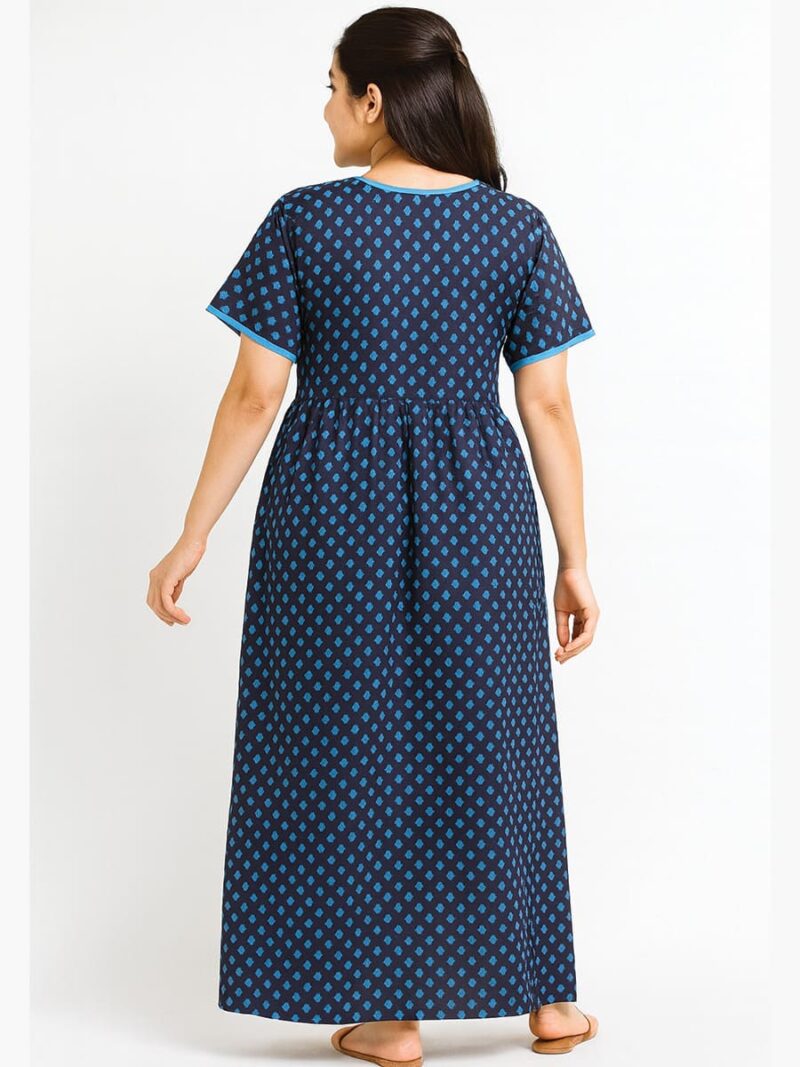 Women’s Cotton Printed Nighty – Navy Blue