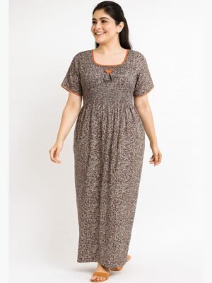 Women’s Cotton Printed Nighty – Olive Green
