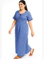 Women’s Cotton Printed Nighty – Royal Blue