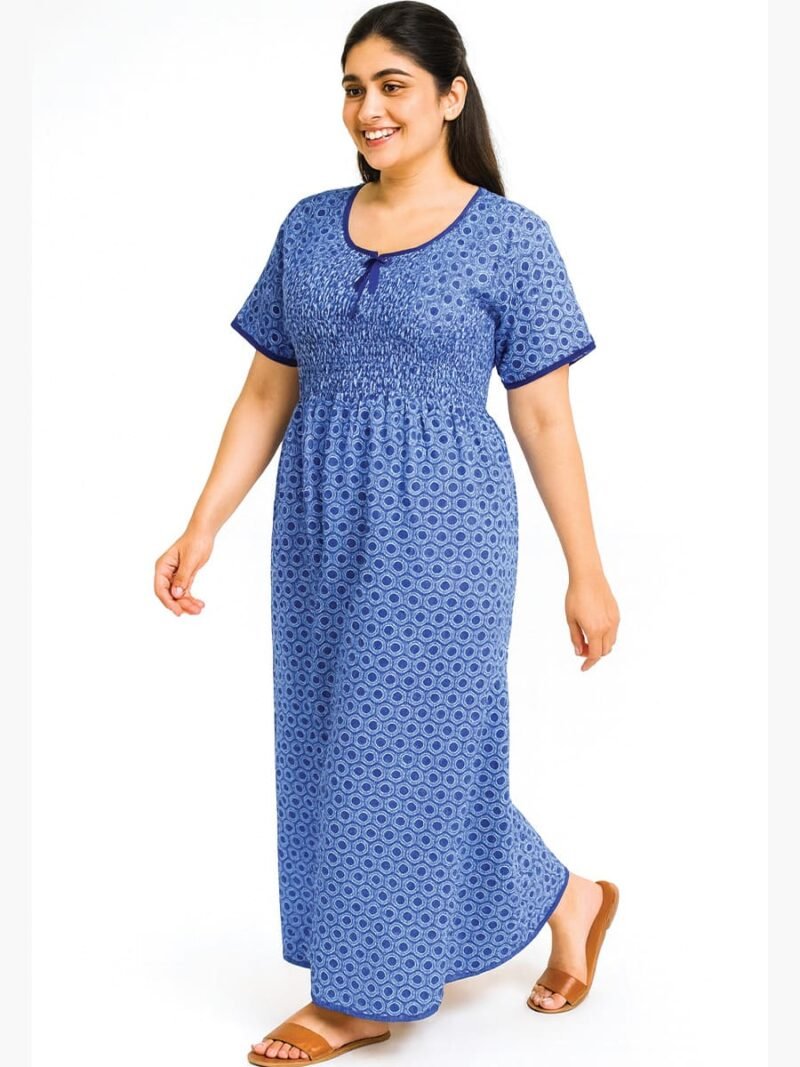 Women’s Cotton Printed Nighty – Royal Blue