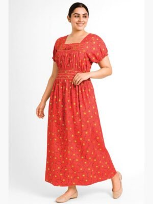 Women's Cotton Stretchable Nighty - Red