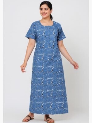 Women’s Cotton Zipper Nighty – Slate Gray