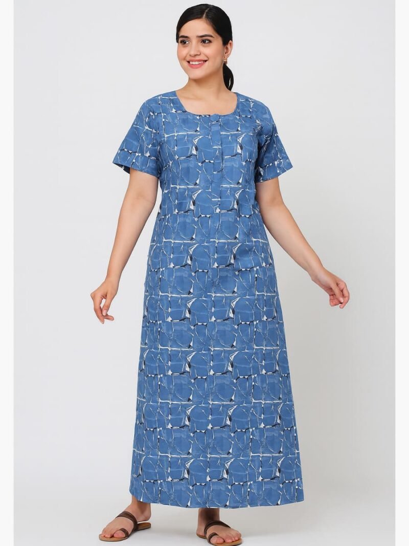 Women’s Cotton Zipper Nighty – Slate Gray