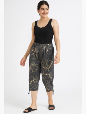 Women’s Cotton Printed Capri – Black