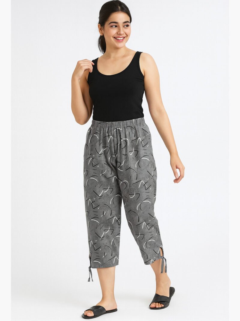 Women’s Cotton Printed Capri – Gray