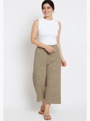 Women's Cotton Striped Culotte Pants - Cream