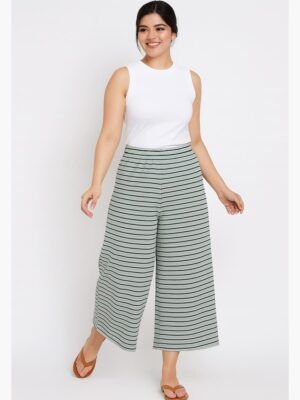 Women's Cotton Striped Culotte Pants - Mint Green