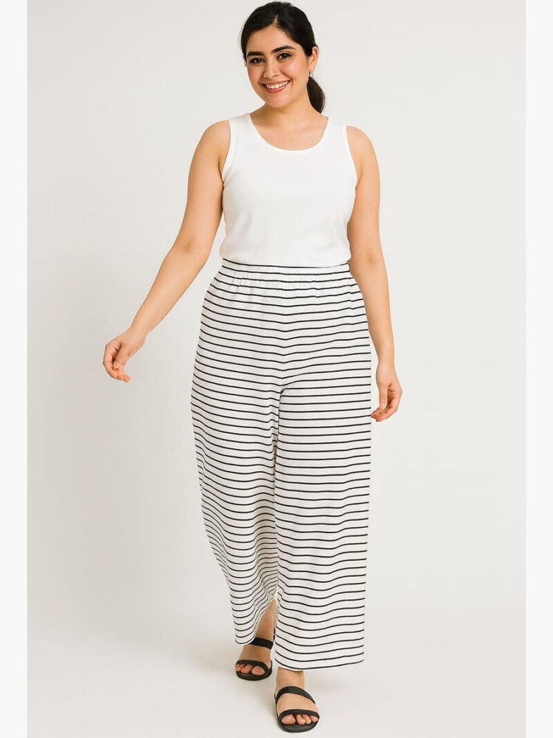 Women's Cotton Striped Culotte Pants - White