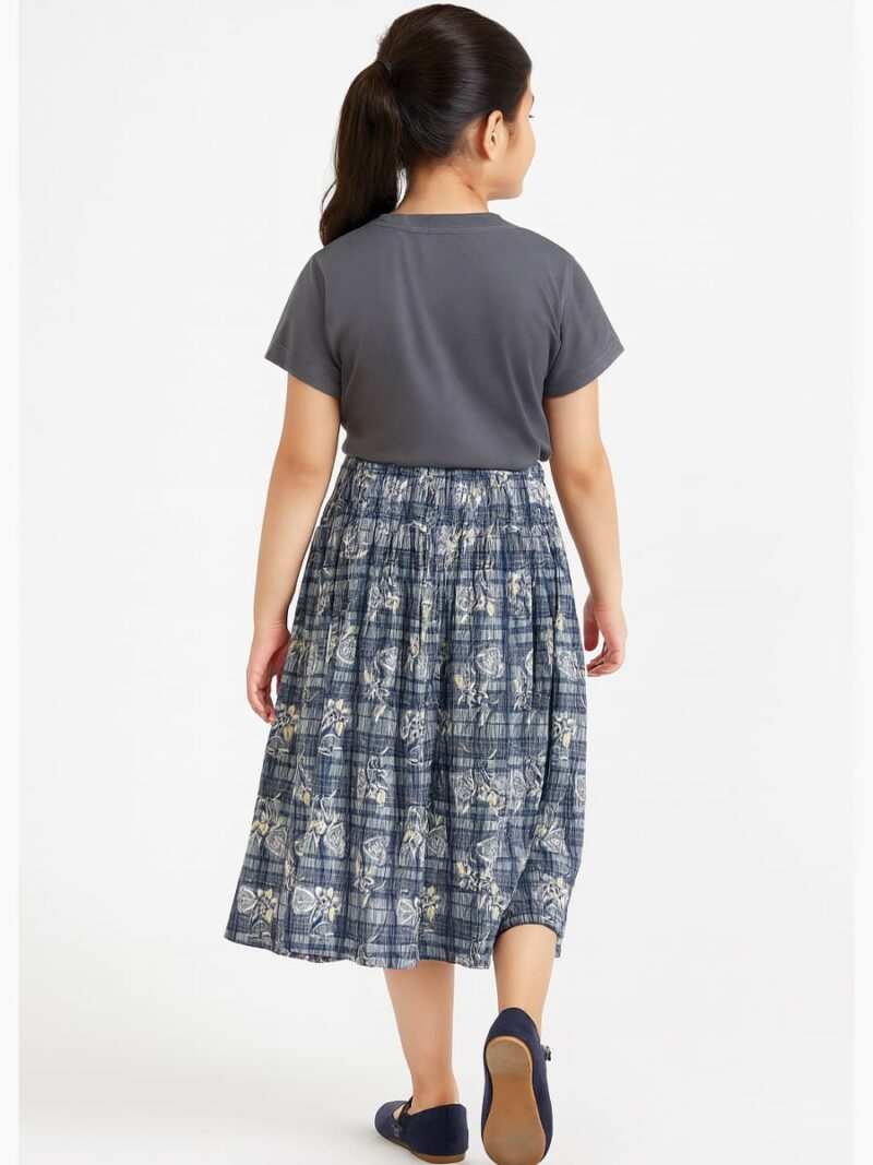 KIDS Checkered Floral Skirt – Gray