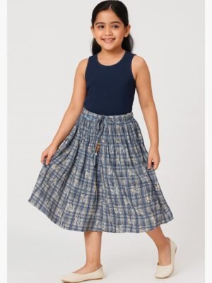 KIDS Checkered Floral Skirt – Gray
