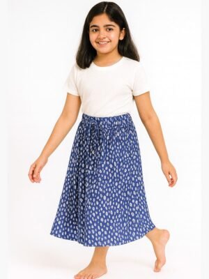 KIDS Printed Midi Skirt – Royal Blue