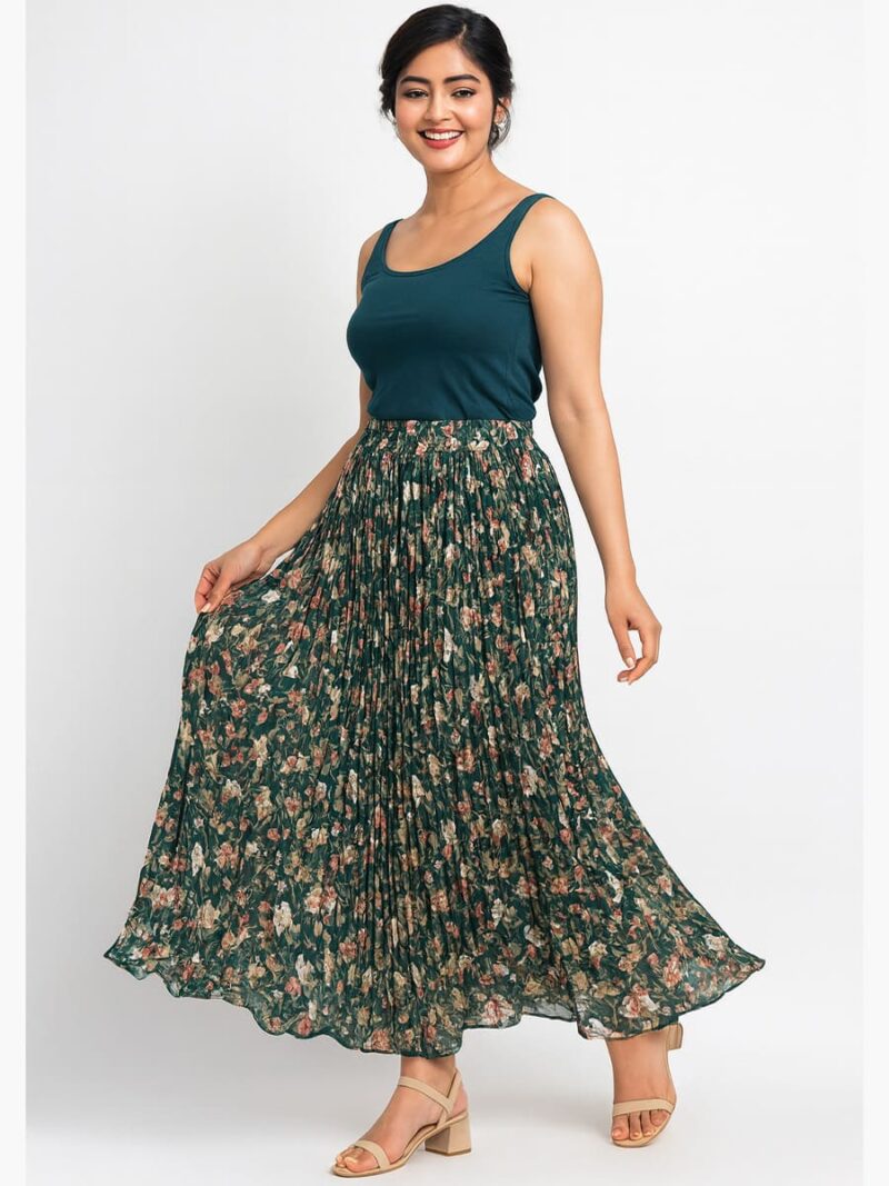 WSK-ANI-03-GR-FZ-01 Women’s Polyester Pleated Skirt – Green