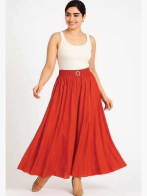 Women’s Polyester Pleated Skirt – Red