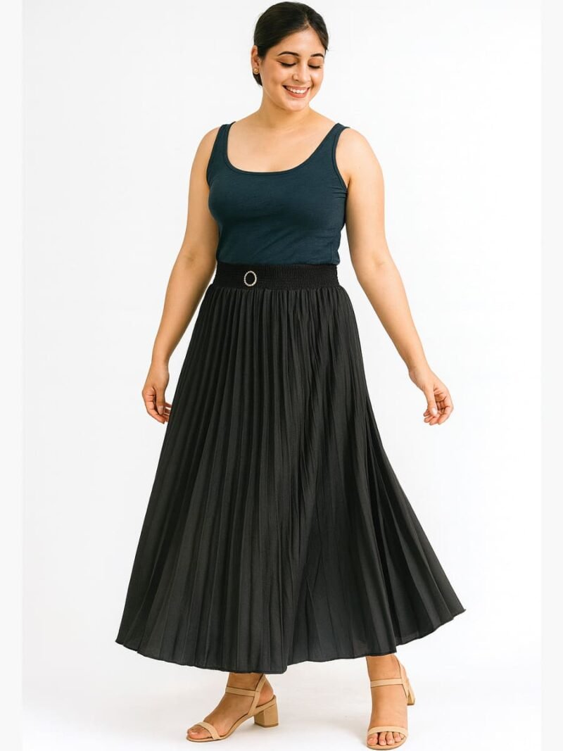 Women’s Polyester Pleated Skirt – Black