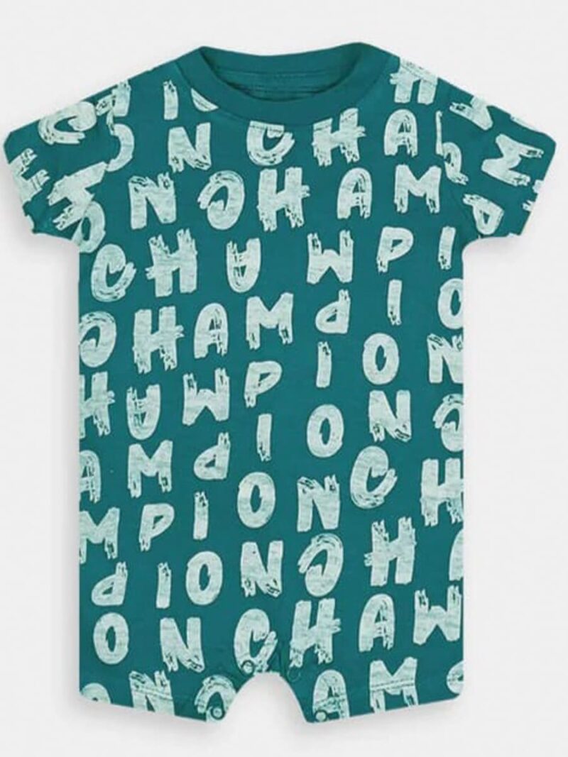 BABY Cotton Printed Romper - Turquoise