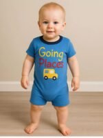 BABY Printed Cotton Romper – Blue