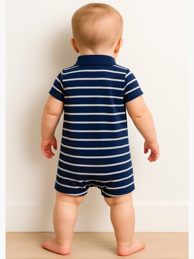 Baby Cotton Striped Romper – Navy Blue