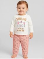 Baby Cotton Full Sleeve Top & Pant Set – White & Peach