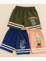 Boys Cotton Shorts 3-Pack - Olive Green , Peach , Navy Blue