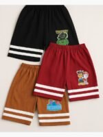 Boys Cotton Shorts 3-Pack - Black , Maroon , Brown