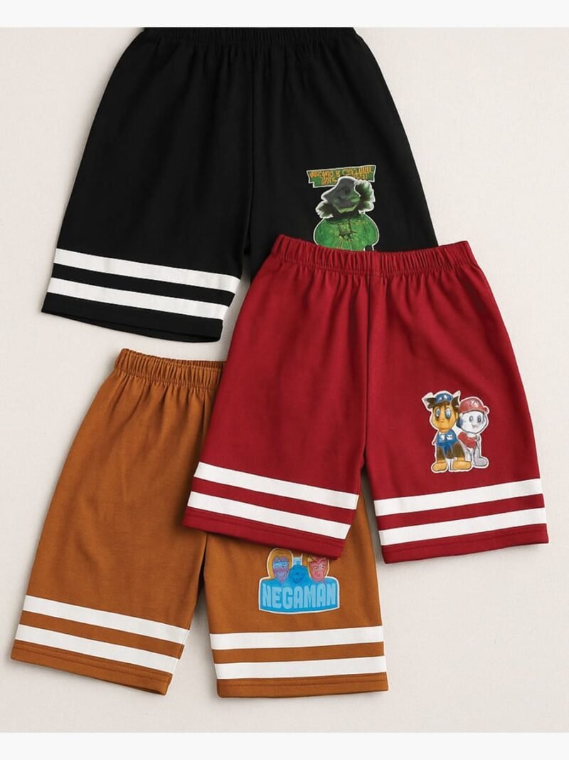 Boys Cotton Shorts 3-Pack - Black , Maroon , Brown
