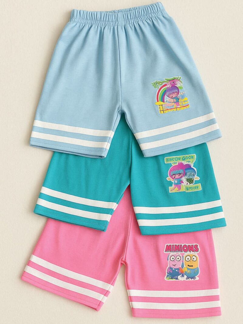 KB-WP-01-FG-PK-BL-3M-6M-06 Boys Cotton Shorts 3-Pack - Forest Green , Pink , Blue