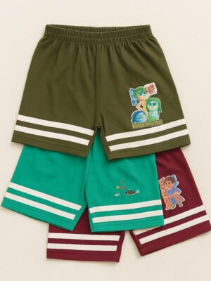 Boys Cotton Shorts 3-Pack - Green , Burgundy ,Gray