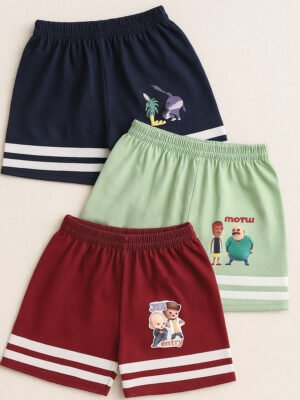 Boys Cotton Shorts 3-Pack - Mint Green ,Navy Blue ,Maroon