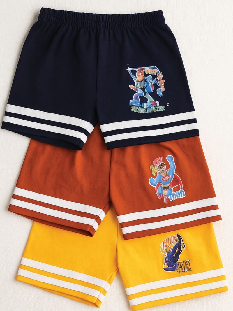 Boys Cotton Shorts 3-Pack - Mustard Yellow, Brown , Navy Blue