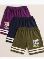 KB-WP-01-NB-CRS-OG-3M-6M-05 (2) Boys Cotton Shorts 3-Pack - Olive Green ,Navy Blue ,Cerise