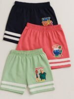 Boys Cotton Shorts 3-Pack - Navy Blue , Pink , Ash Gray