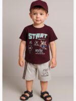 KBT-SET-NJ-01-BU-2-3Y-02-F Boys Cotton T-Shirt and Shorts Set – Burgundy